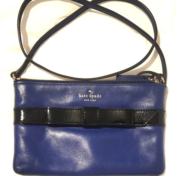 Kate Spade Janelle Cobalt Blue w/ Black Patent Leather Bow Crossbody - Picture 1 of 8